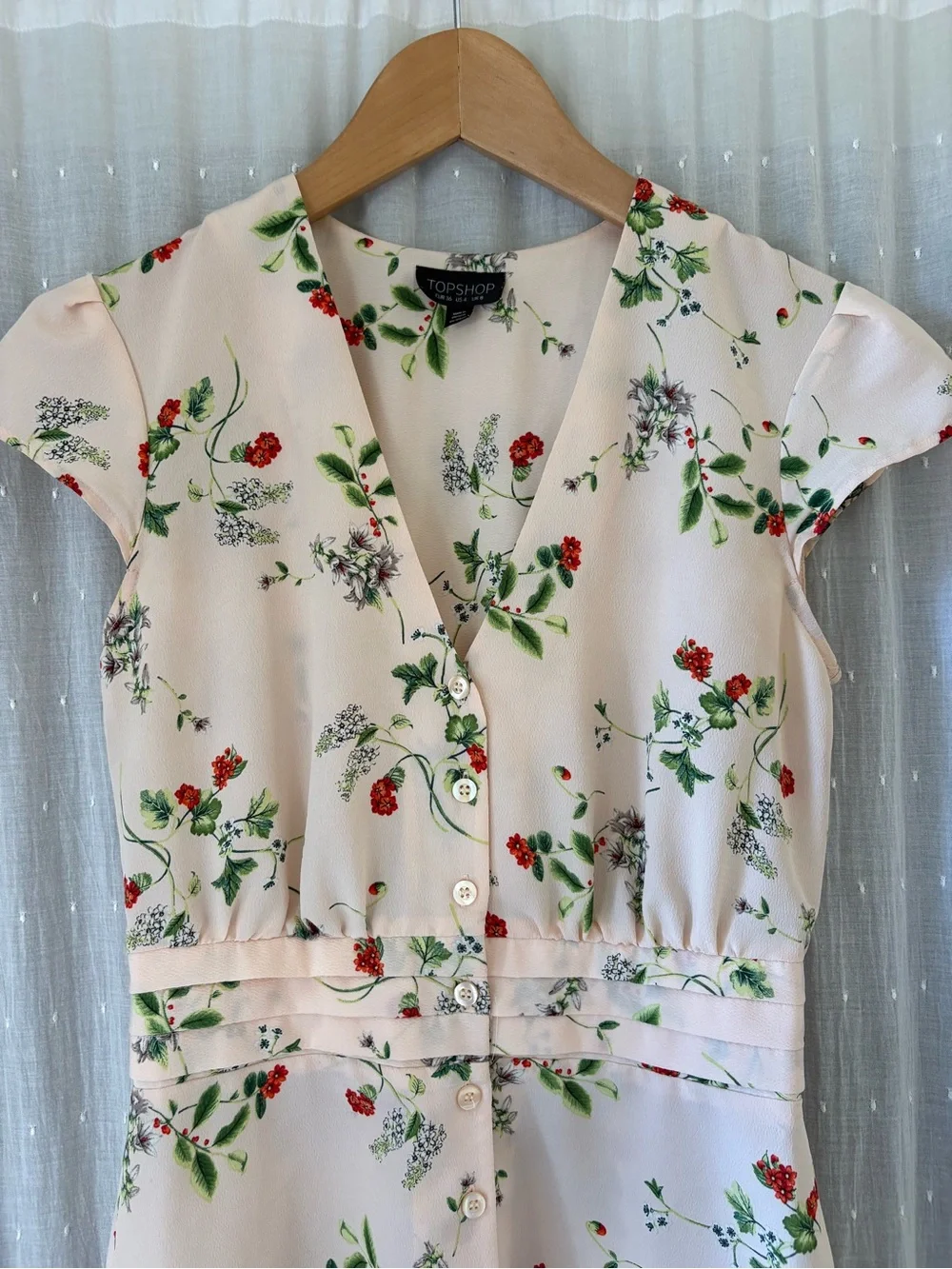 Topshop Light Pink Floral Button-Front Mini Dress - Picture 3 of 6